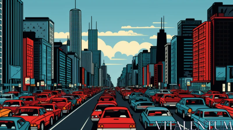 City Traffic Meets Nature in Pop Art Illustration AI Image