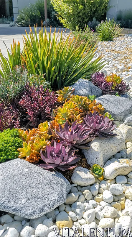 AI ART Succulent Garden with Stones and Shrubs