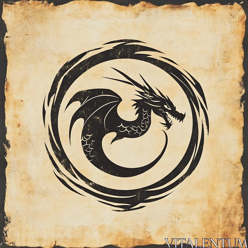 AI ART Mythical Dragon Silhouette on Antique Paper