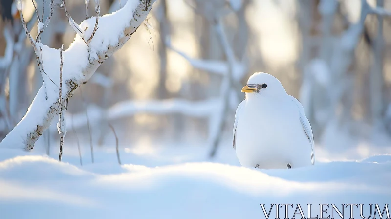 Serene White Bird on Snow Landscape AI Image