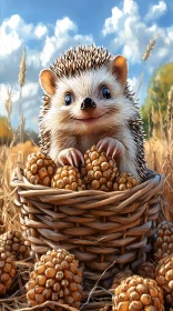 Charming Hedgehog in a Basket