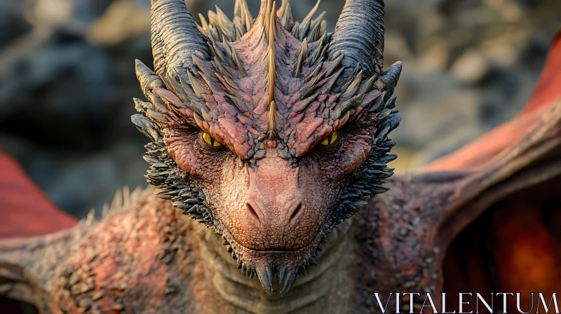 Detailed Dragon Face with Horns AI Image