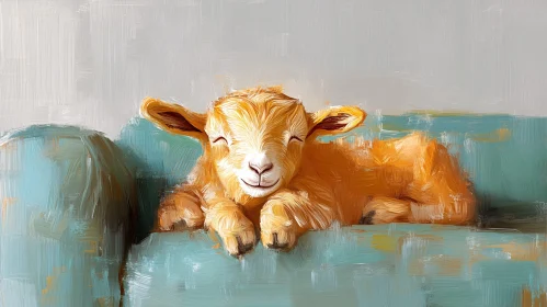 Serene Goat on Teal Sofa