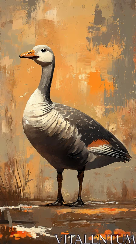 AI ART Elegant Bird Art on Orange Canvas