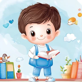 Cartoon Boy with Book