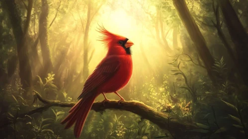 Red Cardinal Bird in Forest