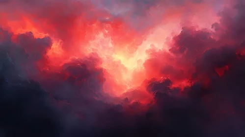 Abstract Art with Red-Hued Clouds and Light