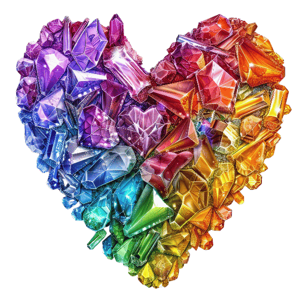 Jewels in Heart Shape on Transparent Canvas