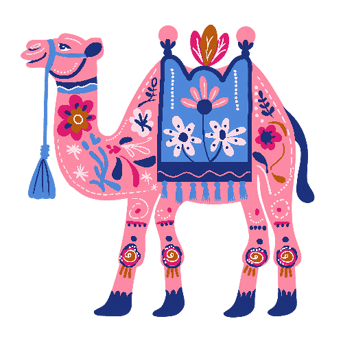 Floral-Adorned Pink Camel Vector Illustration POD Design