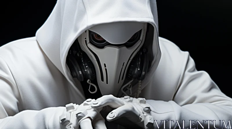 Futuristic Portrait of a Man with White Hood and Black Mask AI Image
