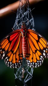 Monarch Butterfly on Anchor Wire: A Study in Light, Shadows, and Colors