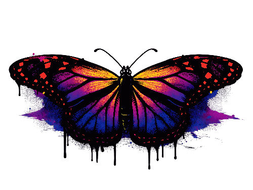 Watercolor Butterfly with Gradient Wings on Transparent Background POD Design