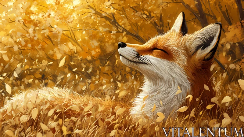 Peaceful Fox in Golden Leaves AI Image