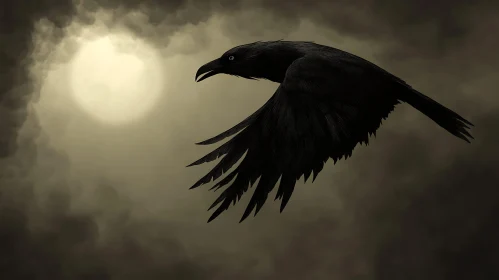 Ominous Raven Soaring in the Night