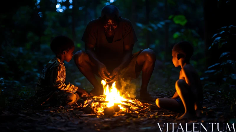 Night Campfire with Family AI Image