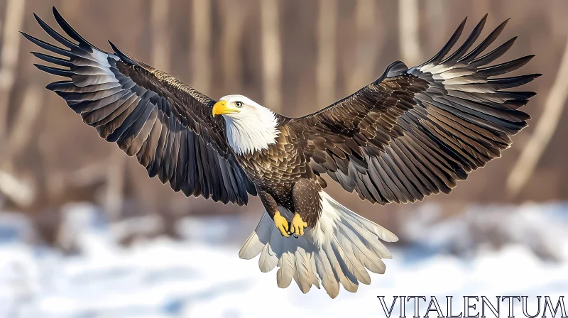 AI ART Soaring Bald Eagle in Snowy Landscape