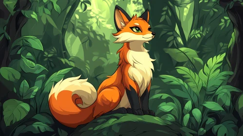 Illustration of a Fox in a Green Forest