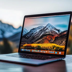 High Clarity Mountain Wallpaper on Laptop Screen