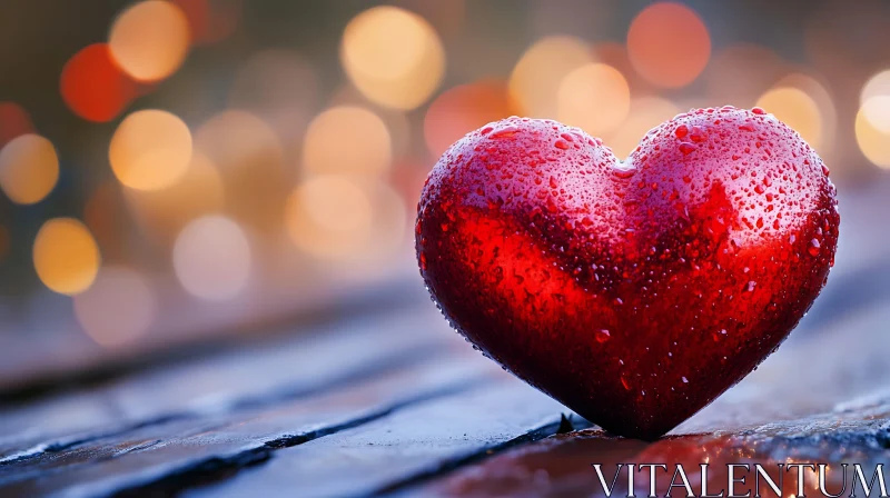 Heart on Wood with Bokeh Background AI Image