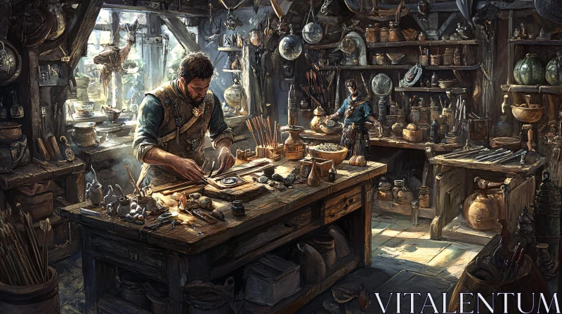 AI ART Man Working in Rustic Workshop