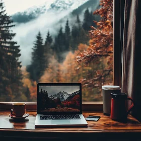 Autumnal Office Setup with Mountain View