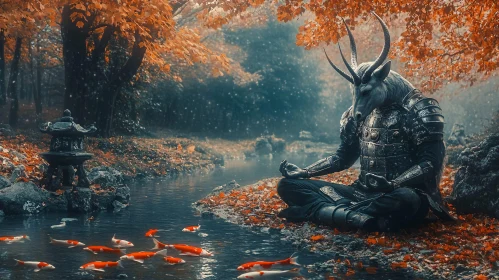 Samurai Horse Meditating with Koi Fish