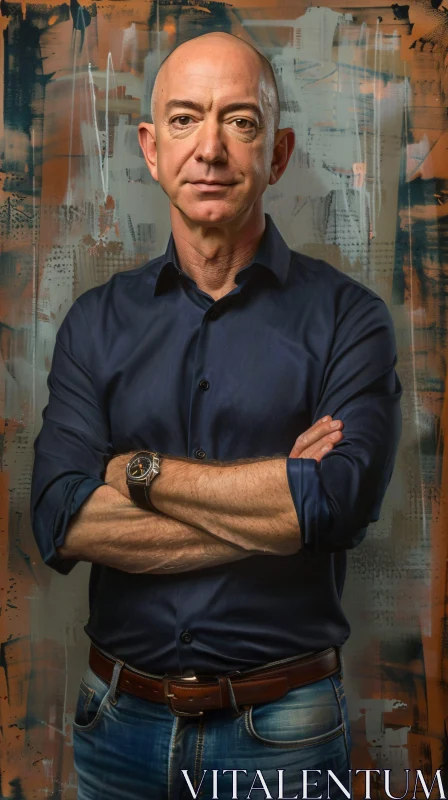 AI ART Jeff Bezos in Navy Shirt with Abstract Background