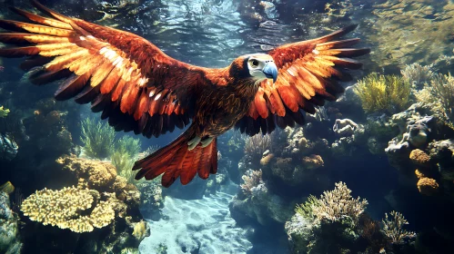 Underwater Eagle Over Coral Reef