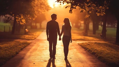 Silhouetted Lovers at Sunset