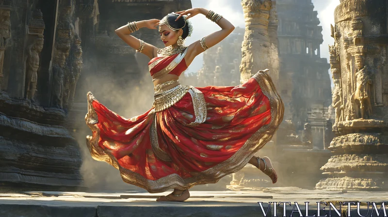 Woman Dancing in Red Dress AI Image