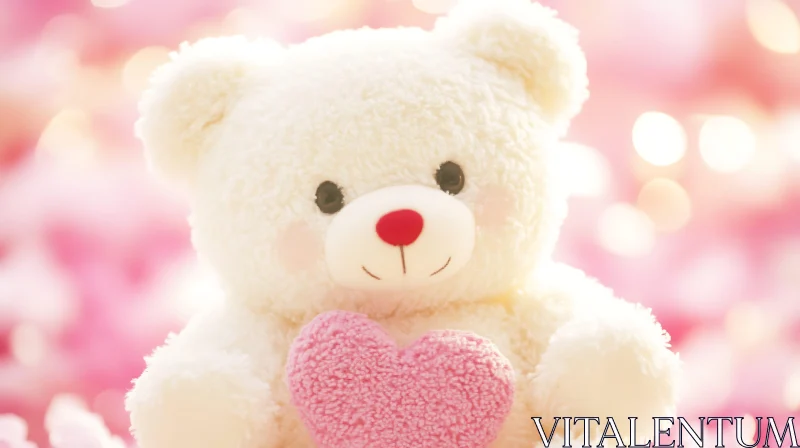 AI ART Fluffy Teddy Bear with Pink Heart