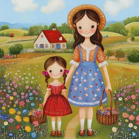 Charming Girls with Flowers Artwork