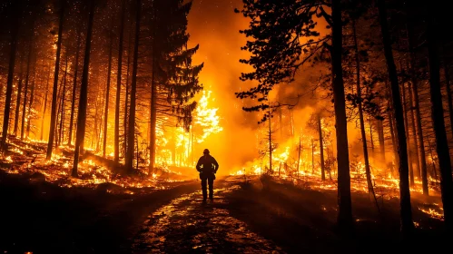 Firefighter Battling a Forest Fire