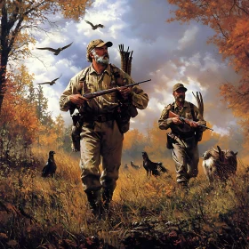 Hunters in Autumn Landscape Painting