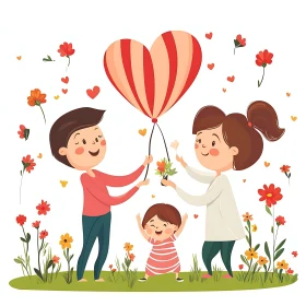 Heart Balloon Family Cartoon Art