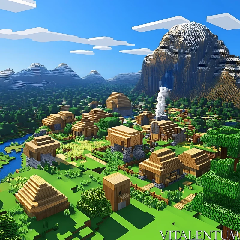 Blocky Village View AI Image