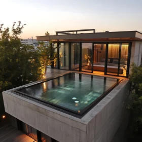 Sunset Illuminated Modern Rooftop Pool