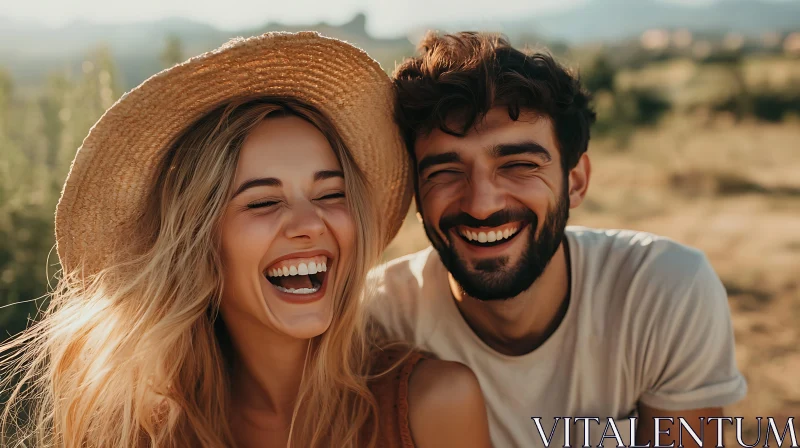 Happy Couple Laughing Outdoors AI Image