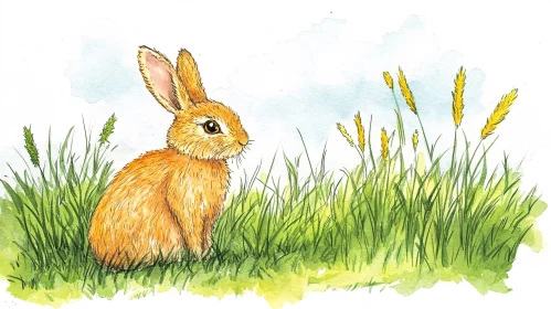 Whimsical Watercolor Bunny Scene