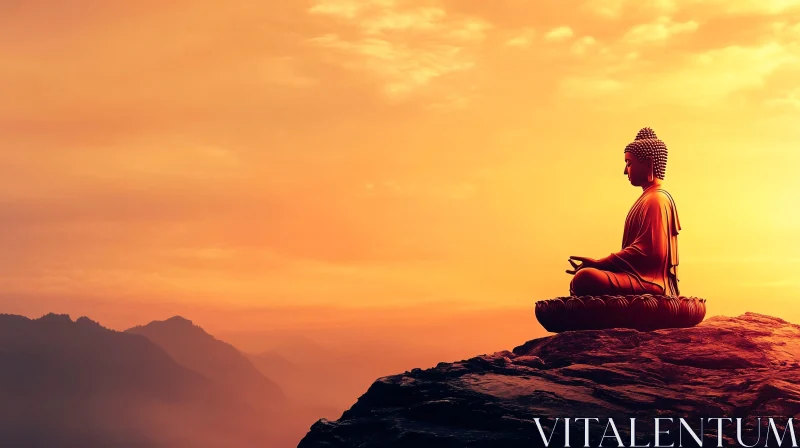 Meditative Buddha at Sunset Peak AI Image