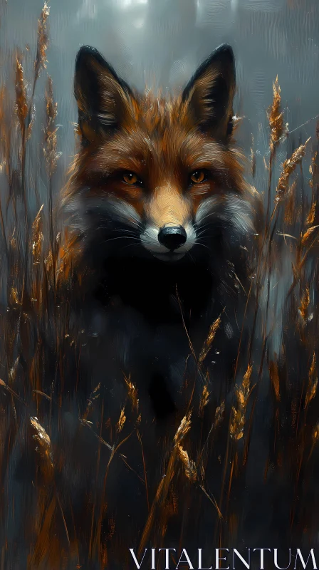 Enigmatic Fox Amidst Autumn Grasses AI Image