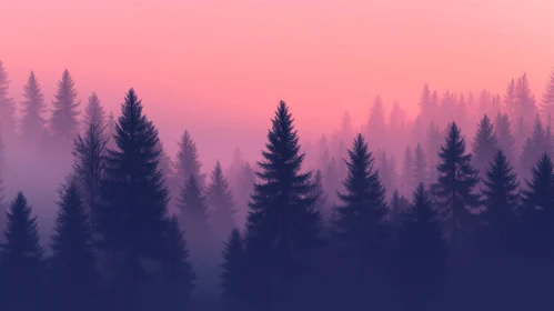 Enigmatic Sunset Over a Misty Forest