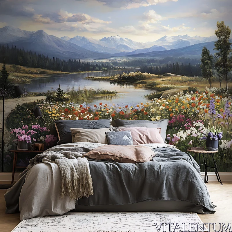 Serene Lake and Mountain View Bedroom Decor AI Image