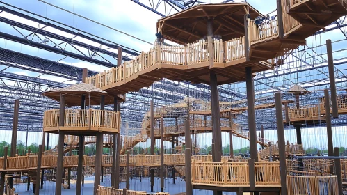 Indoor Adventure Park with Elevated Wooden Structures