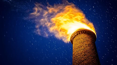 Flaming Tower Under the Stars