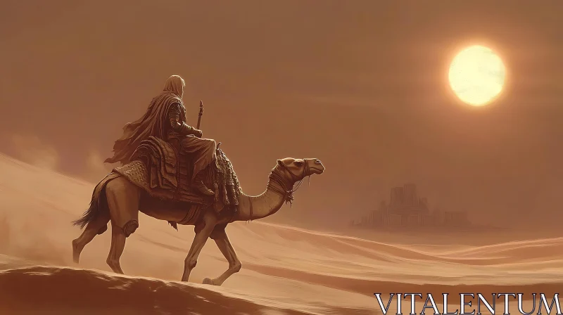 Camel Rider in Desert Landscape AI Image