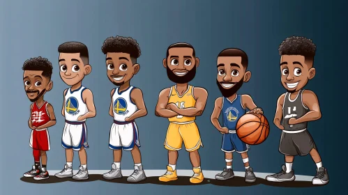 Cartoon Basketball Team Lineup