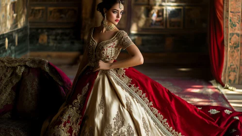 Woman in Traditional Dress with Gold Jewelry