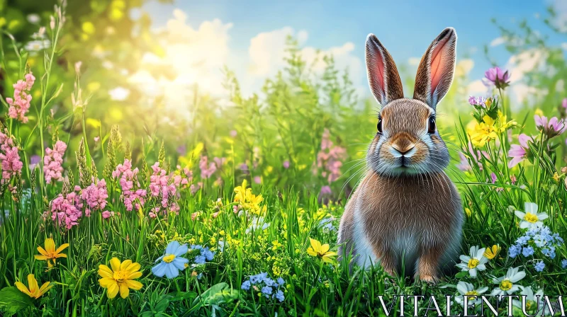 AI ART Serene Rabbit in Blooming Meadow