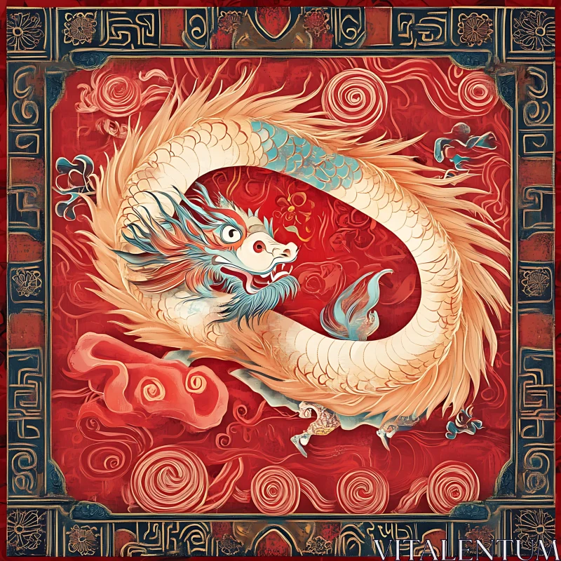 Stylized Dragon Art with Decorative Frame AI Image